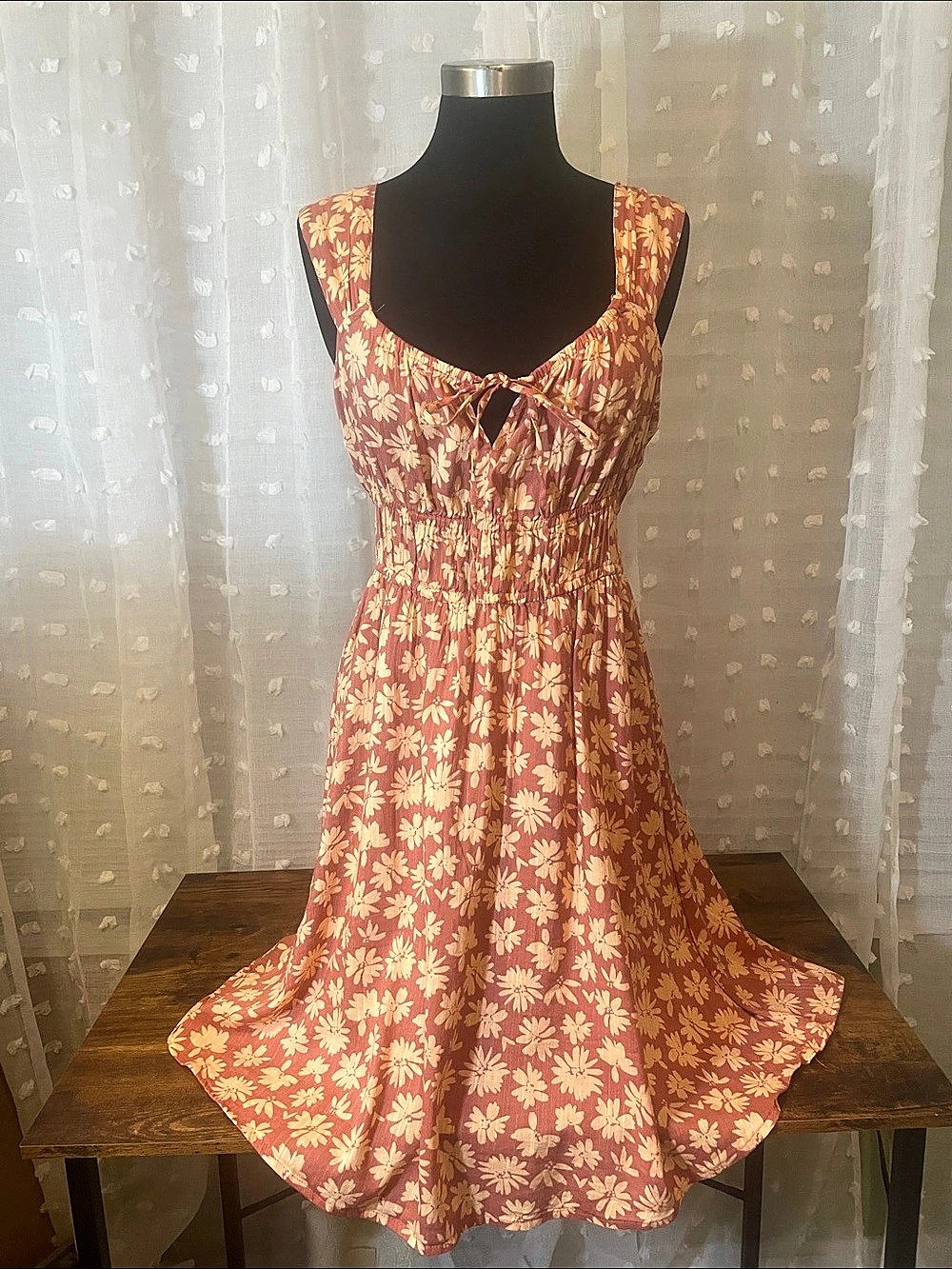 Gap SL Smock Waist Floral Midi Dress in Brown & Pink Size Medium
